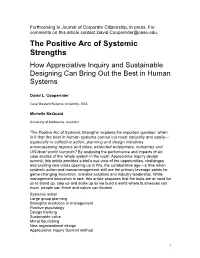 The Positive Arc of Systemic Strengths How Appreciative Inquiry and Sustainable Designing Can Bring out the Best in Human Systems