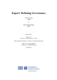 Esport: Defusing Governance