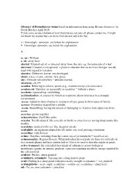 Glossary of Bromeliaceae Terms Based on Information from Many Botanical Sources. by Derek Butcher April 2018 If You Come Across
