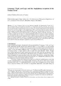 Language, Truth, and Logic and the Anglophone Reception of the Vienna Circle1