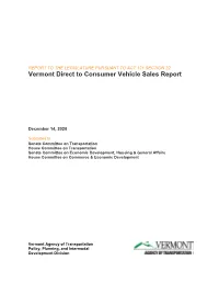 Vermont Direct to Consumer Vehicle Sales Report