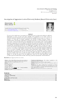 Investigation of Aggression Levels of University Students (Kocaeli University Case)