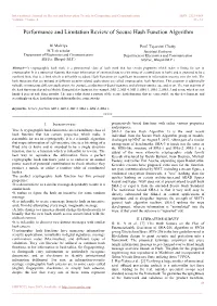 Performance and Limitation Review of Secure Hash Function Algorithm