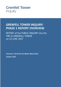 PHASE 1 REPORT OVERVIEW REPORT of the PUBLIC INQUIRY Into the FIRE at GRENFELL TOWER on 14 JUNE 2017