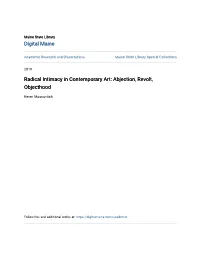 Radical Intimacy in Contemporary Art: Abjection, Revolt, Objecthood