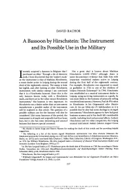 A Bassoon by Hirschstein: the Instrument and Its Possible Use in the Military