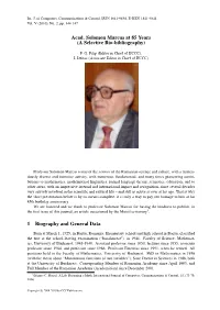 Acad. Solomon Marcus at 85 Years (A Selective Bio-Bibliography)