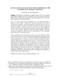 An Evaluation of Groundwater Conditions in the Vicinity of Colstrip