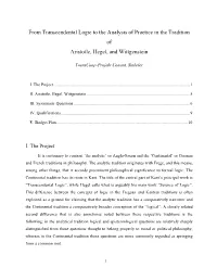 From Transcendental Logic to the Analysis of Practice in the Tradition of Aristotle, Hegel, and Wittgenstein