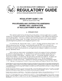 Regulatory Guide 1.198 "Procedures and Criteria for Assessing Seismic Soil Liquefaction at Nuclear Power Plant Sites (DG-11