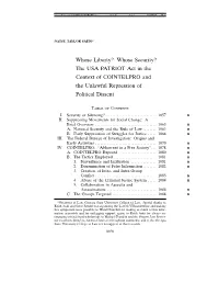 Whose Liberty? Whose Security? the USA PATRIOT Act in the Context of COINTELPRO and the Unlawful Repression of Political Dissent
