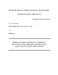 Exhibits Attached to Arguments on Admissibility, Declaration of Mohammed Abdullah Saleh Al-Asad, and Declaration of Zahra Ahmed Mohamed