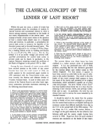The Classical Concept of the Lender of Last Resort in 19Th 2