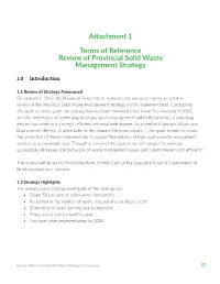 Attachment 1 Terms of Reference Review of Provincial Solid Waste Management Strategy