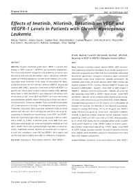 Effects of Imatinib, Nilotinib, Dasatinib on VEGF and VEGFR-1 Levels in Patients with Chronic Myelogenous Leukemia