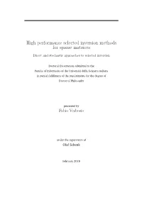 High Performance Selected Inversion Methods for Sparse Matrices