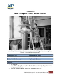 Lesson Plan Chien-Shiung Wu, Chinese Nuclear Physicist