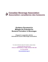 Guidance Document to Mitigate the Potential for Benzene Formation in Beverages