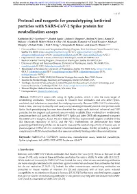 Protocol and Reagents for Pseudotyping Lentiviral Particles with SARS-Cov-2 Spike Protein for Neutralization Assays