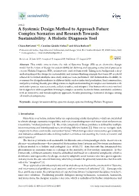 A Systemic Design Method to Approach Future Complex Scenarios and Research Towards Sustainability: a Holistic Diagnosis Tool