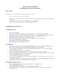 Cpsc 101 Lab 1 Fall 2015 Introduction to Unix Systems and C