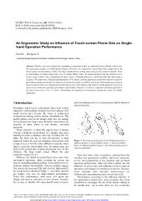 An Ergonomic Study on Influence of Touch-Screen Phone Size on Single- Hand Operation Performance