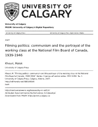 Communism and the Portrayal of the Working Class at the National Film Board of Canada, 1939-1946