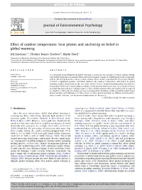 Effect of Outdoor Temperature, Heat Primes and Anchoring on Belief in Global Warming