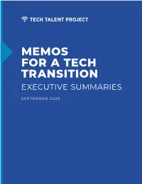 Memos for a Tech Transition Executive Summaries