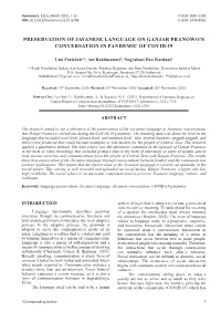 Preservation of Javanese Language on Ganjar Pranowo’S Conversation in Pandemic of Covid-19