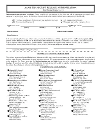AAAIS TRANSCRIPT RELEASE AUTHORIZATION (For Rising Grades 5 – 12)