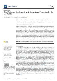 Brief Notes on Geodiversity and Geoheritage Perception by the Lay Public
