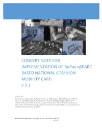 CONCEPT NOTE for IMPLEMENTATION of Rupay Qsparc BASED NATIONAL COMMON MOBILITY CARD V 2.1