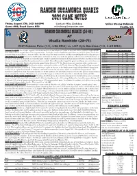 Rancho Cucamonga Quakes 2021 Game Notes