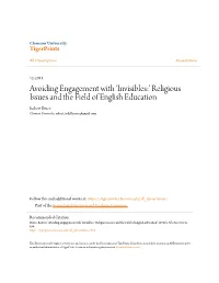 Religious Issues and the Field of English Education Robert Bruce Clemson University, Robert.Todd.Bruce@Gmail.Com