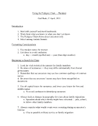 Using the Pedigree Chart - - Handout