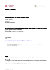 Vegetation Dynamics and Dynamic Vegetation Science Van Der Maarel, E