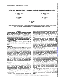 Pyrexia of Unknown Origin. Presenting Sign of Hypothalamic Hypopituitarism R