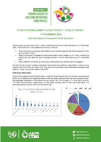 FOOD SYSTEMS SUMMIT ACTION TRACK 1 - PUBLIC FORUM 1 17 NOVEMBER 2020 Summary Report & Responses to All Questions