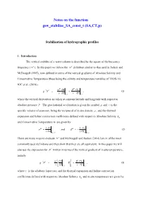 Notes on the Function Gsw Stabilise SA Const T (SA,CT,P)
