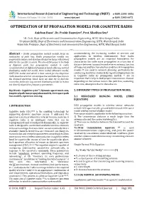 OPTIMIZATION of RF PROPAGATION MODELS for COGNITIVE RADIO Anirban Basu1, Dr