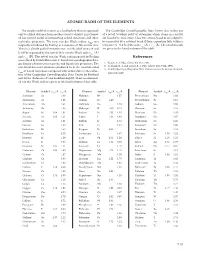 ATOMIC RADII of the ELEMENTS References