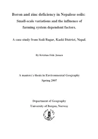Boron and Zinc Deficiency in Nepalese Soils: Small-Scale Variations and the Influence of Farming System Dependent Factors