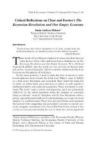 Critical Reflections on Claar and Forster's the Keynesian Revolution and Our Empty Economy