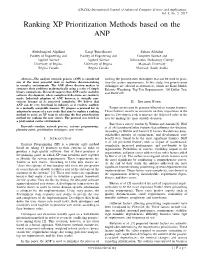 Ranking XP Prioritization Methods Based on the ANP