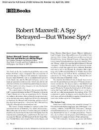 Robert Maxwell: a Spy Betrayed—But Whose Spy?
