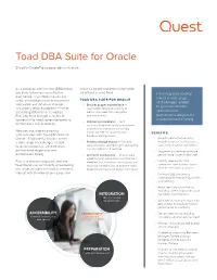 Toad DBA Suite for Oracle Simplify Oracle® Database Administration