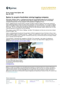 20210528 Epiroc to Acquire Australian Mining Logging Company