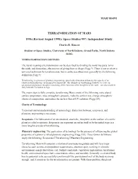 MAR 98-091 TERRAFORMATION of MARS 1996 (Revised August 1998)