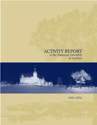ACTIVITY REPORT of the National Assembly of Québec